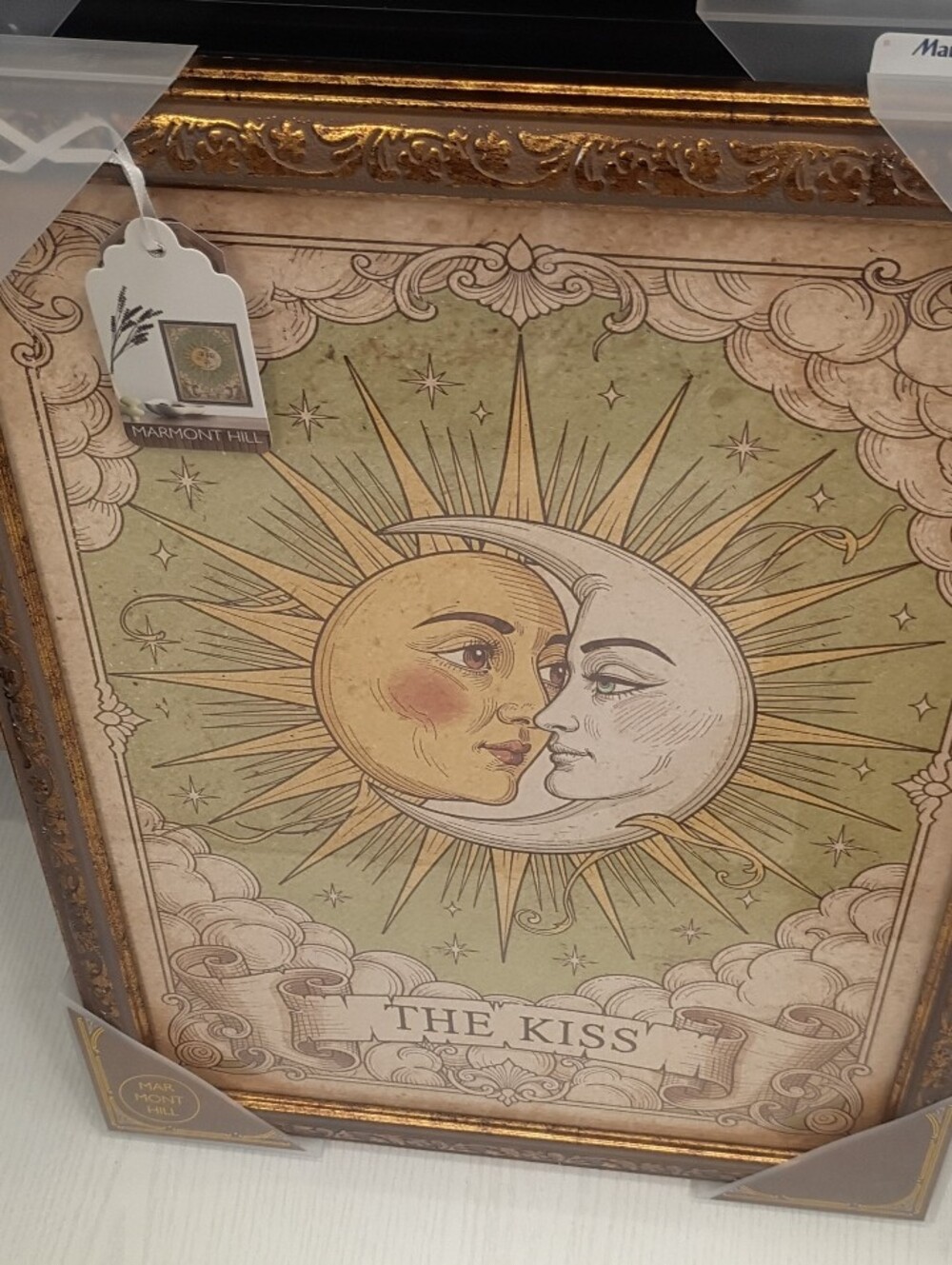 The Kiss Sun & Moon Wall Art - Vintage Gold Frame